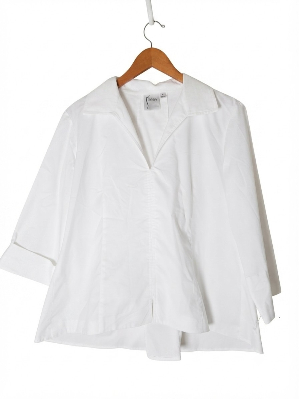 Finley White V-Neck Collard Blouse Size M
